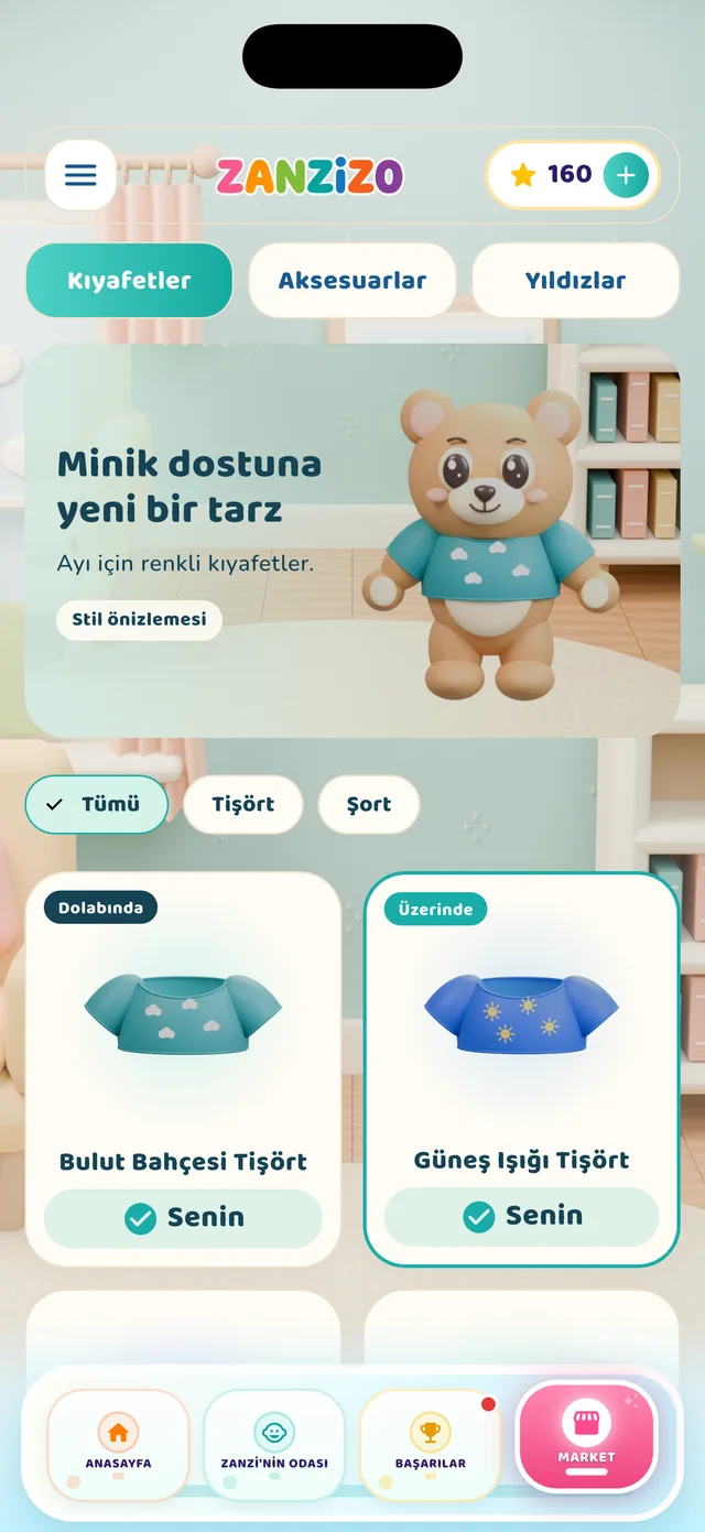 Market ekranı: kıyafet ve aksesuarlar